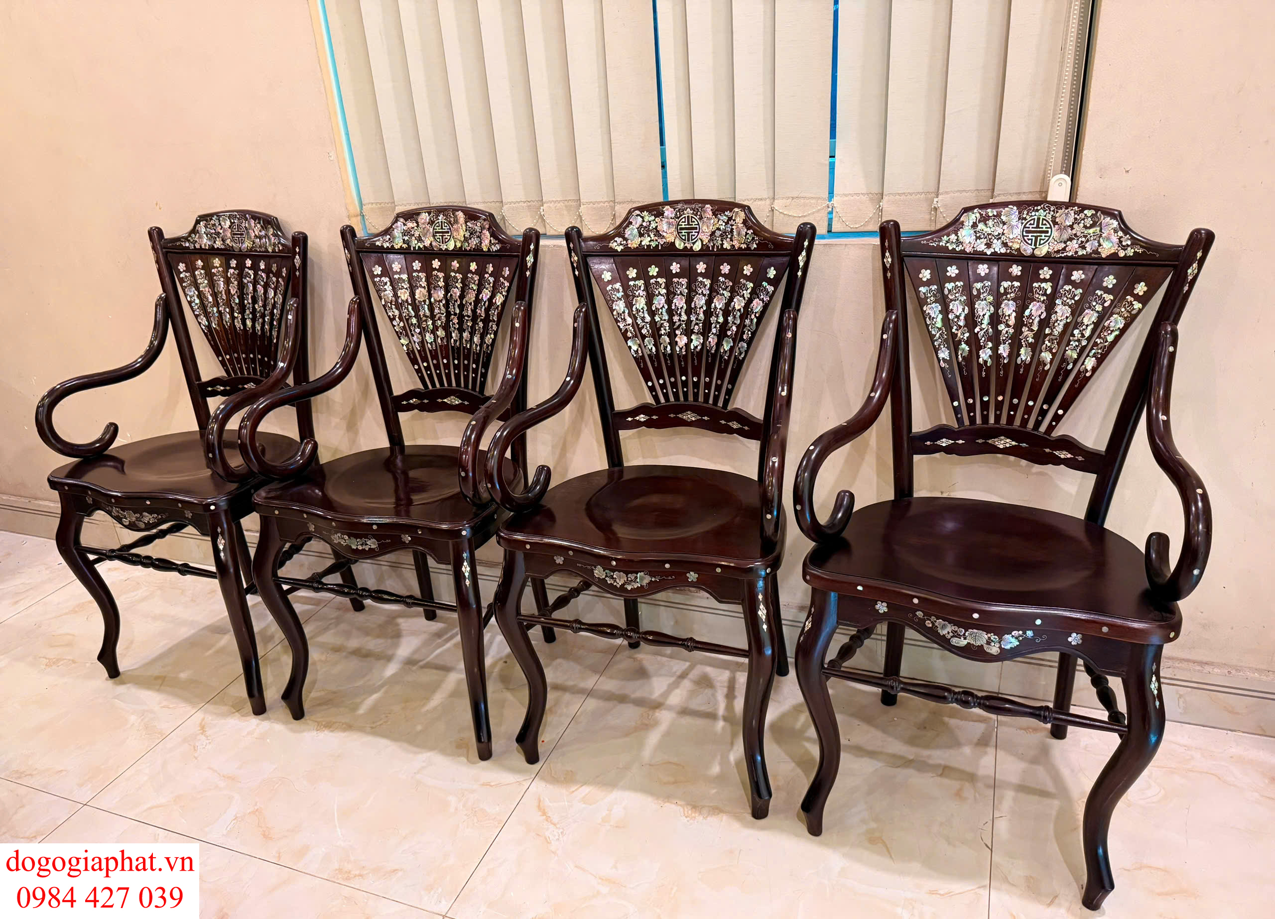 bộ ghế rẻ quạt cẩn ốc xà cừ